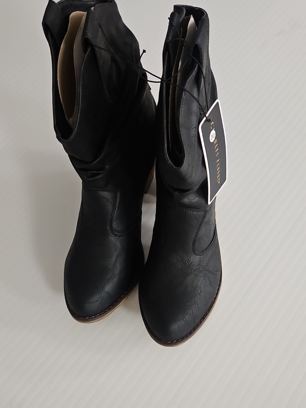 Charles Albert Black Embossed Western Ankle Boots